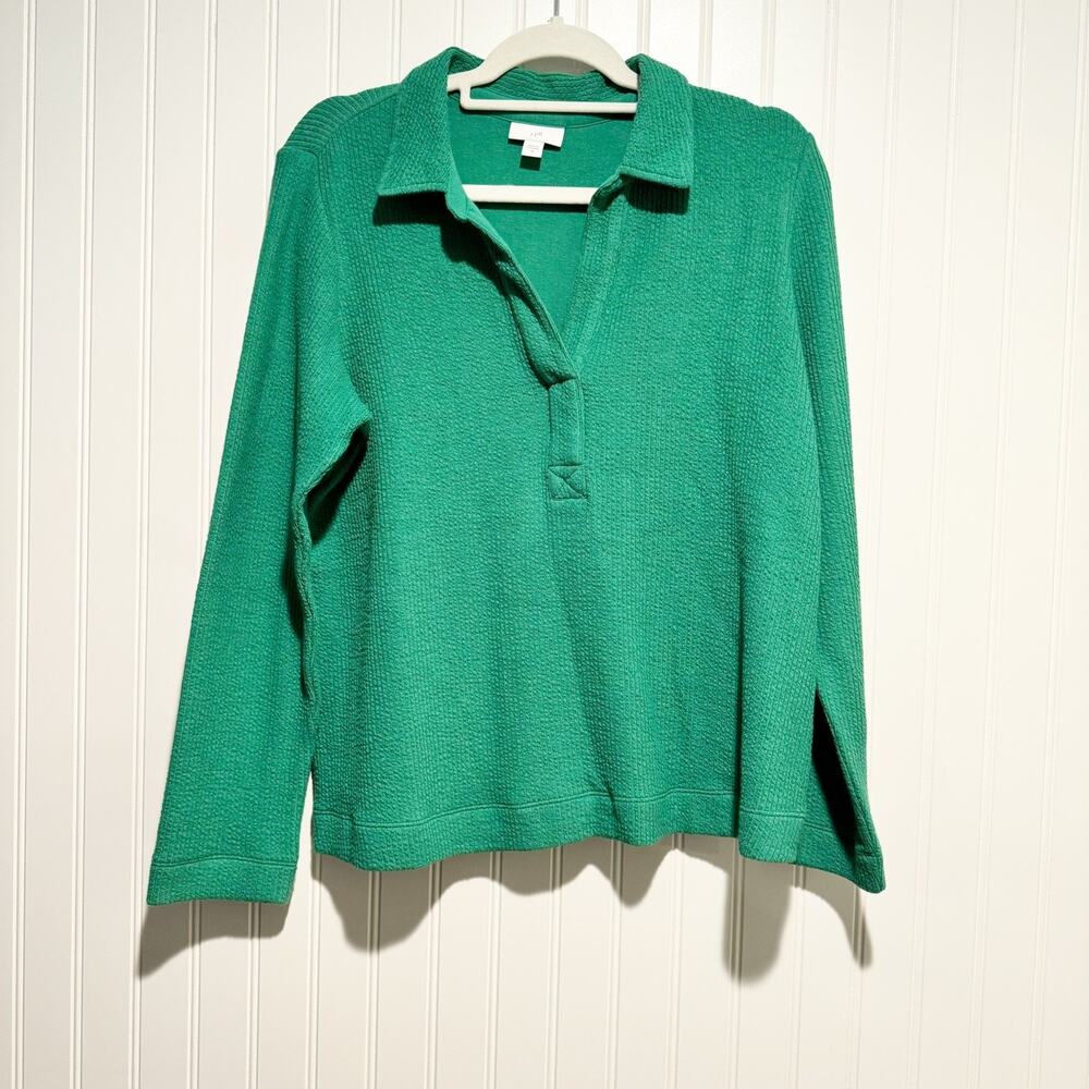 J Jill Kelly Green Textured Popover Top Cotton Blend Size Medium